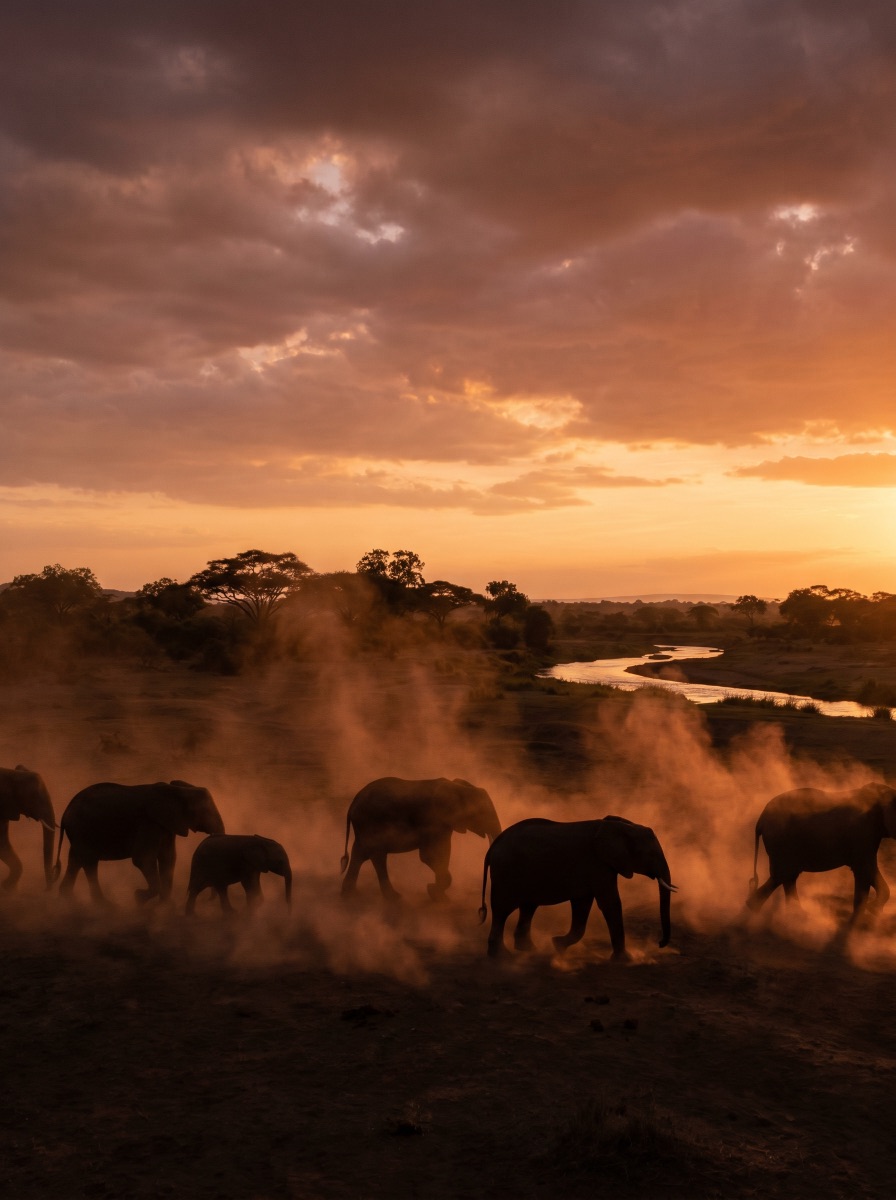 Safari — elephants at dusk